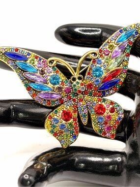 Rainbow Rhinestone Butterfly Brooch
